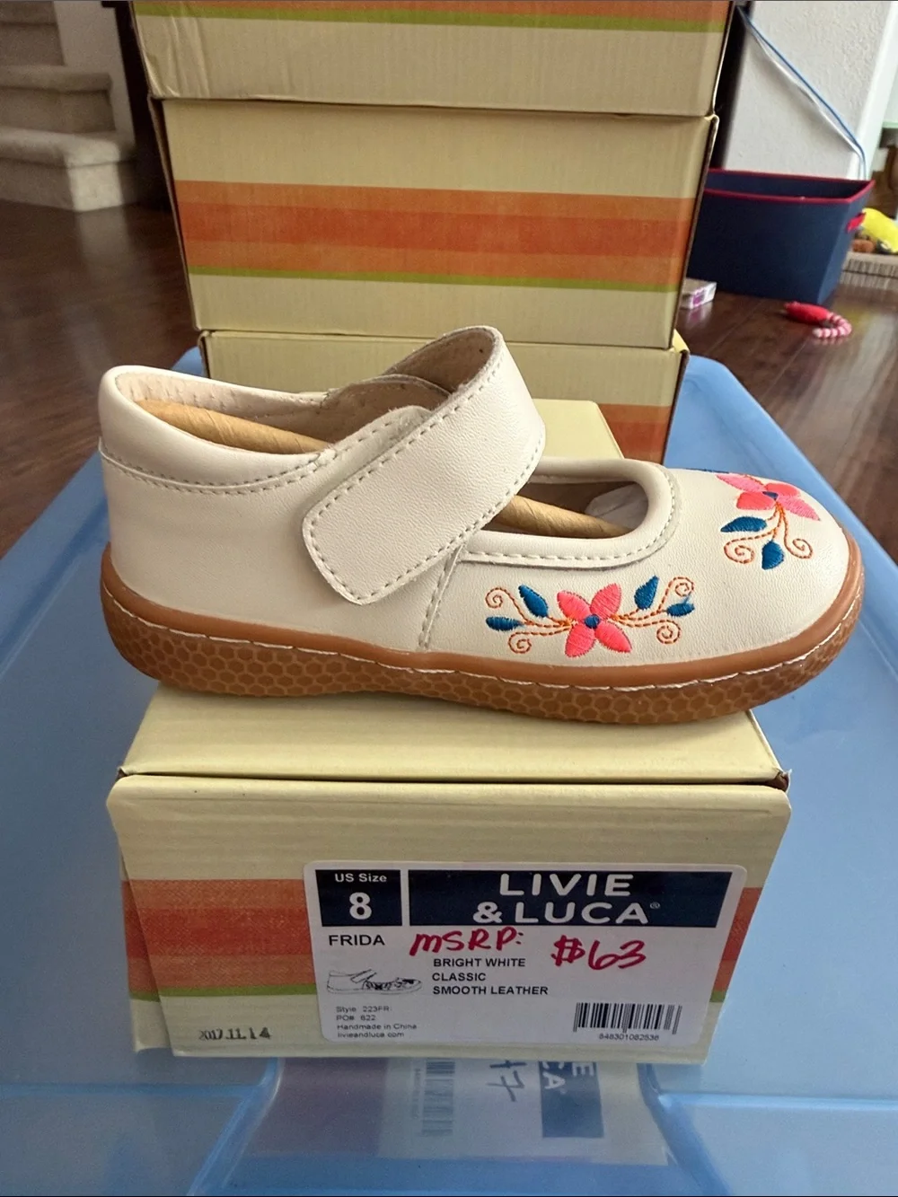 Livie & Luca Cream Mary Jane with Pink & Blue Floral Embroidery